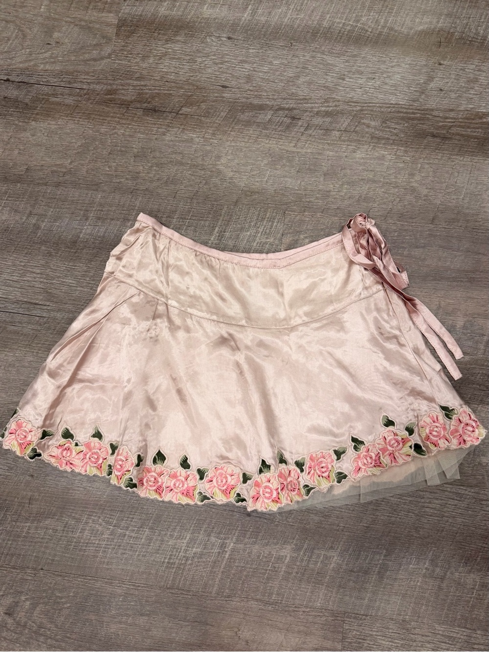 Vintage Y2K Heart Moon Star Pink Satin Floral Embroidered Mini Skirt XS Coquette